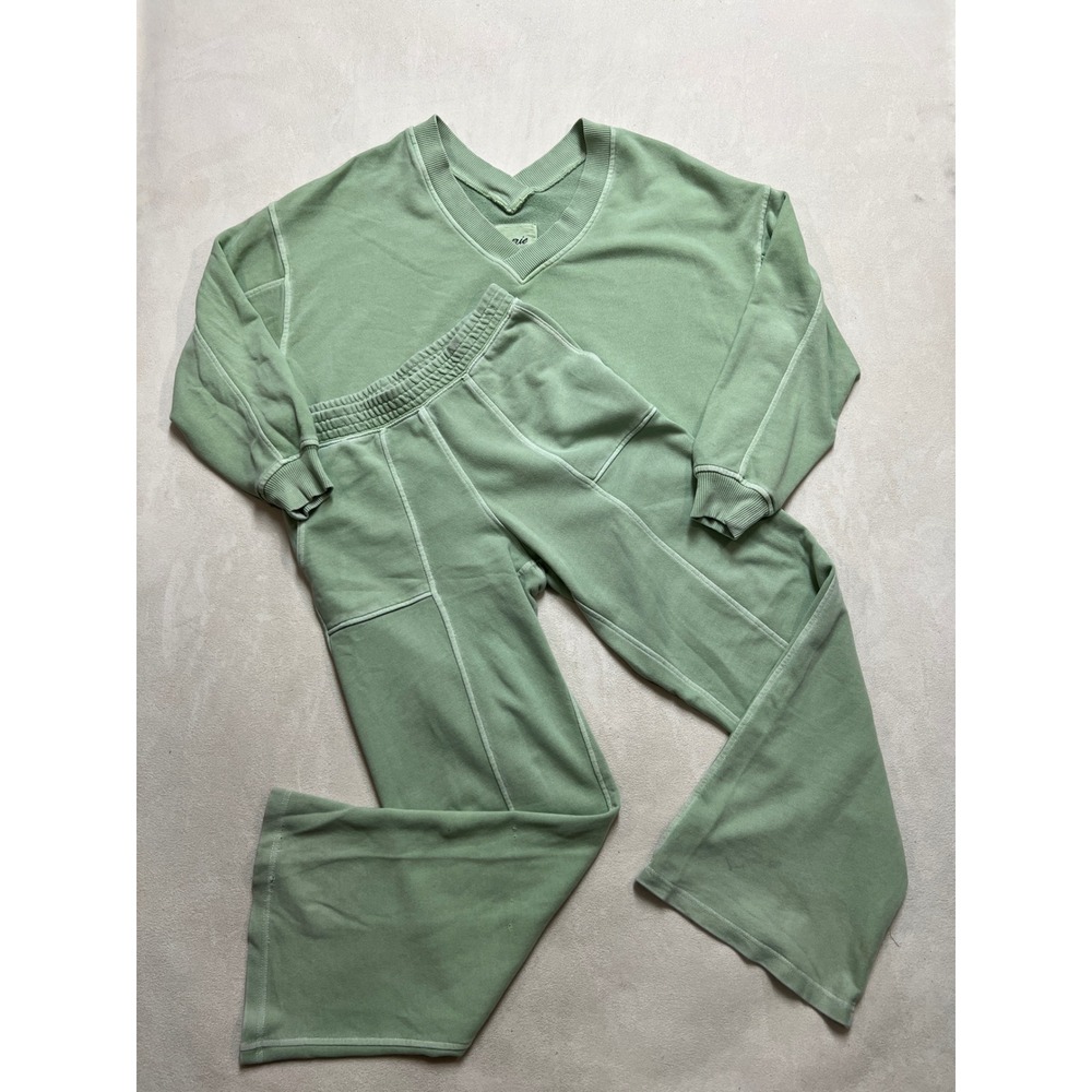Aerie Womens Sage Green V-Neck Sweatshirt and Wide Leg Sweatpants Set Small